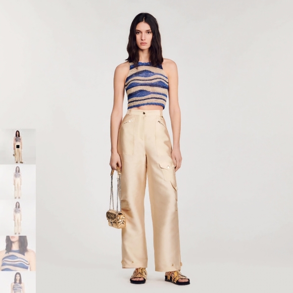 New With tags Sandro Octave Metallic Stripe Crochet Crop Tank Top FR 1/fits XS/S - Picture 6 of 11